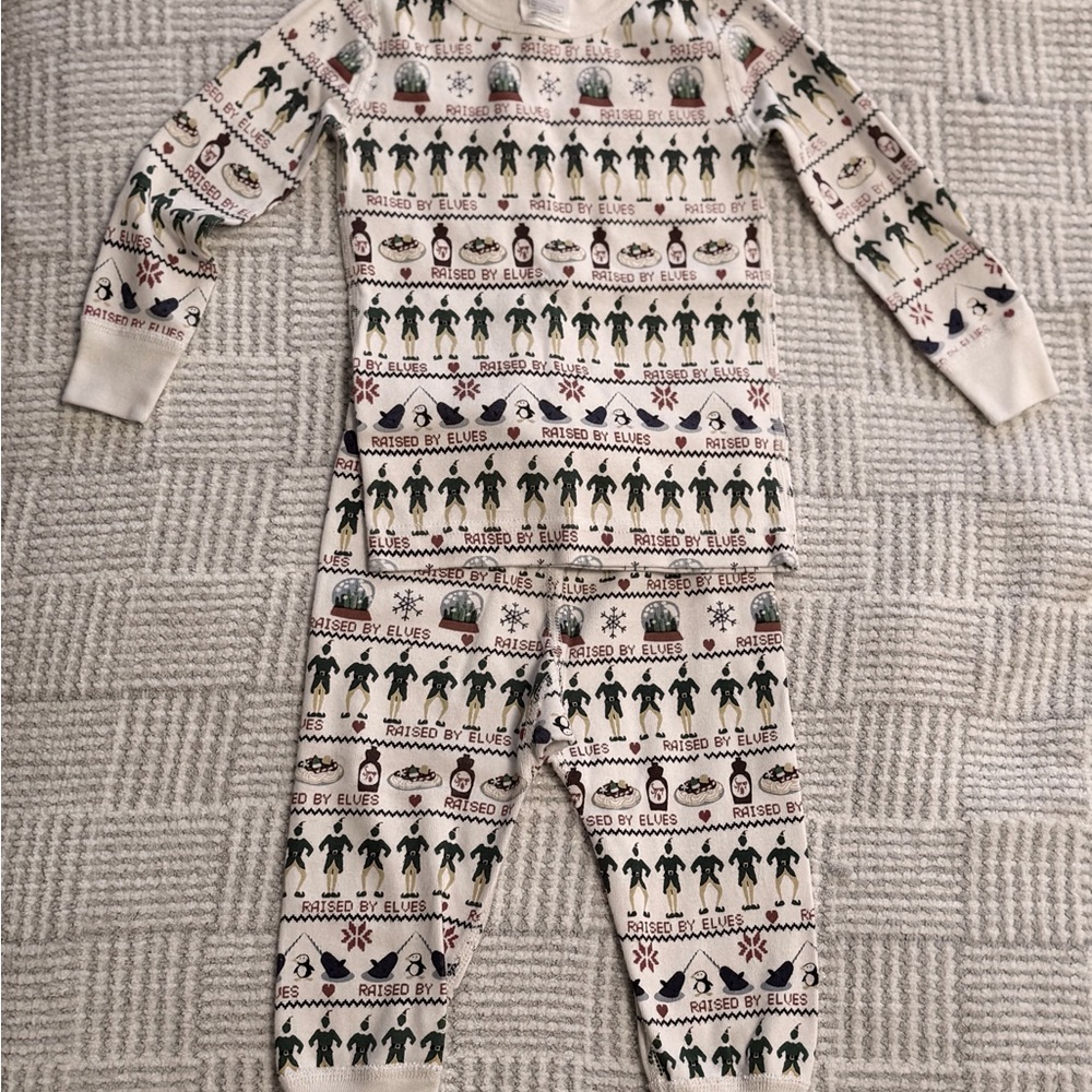 Hanna Anderson ELF Kids Pajama Set - Cream and Green Pattern